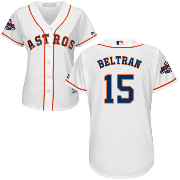 Astros #15 Carlos Beltran White Home World Series Champions Women's Stitched MLB Jersey - Click Image to Close